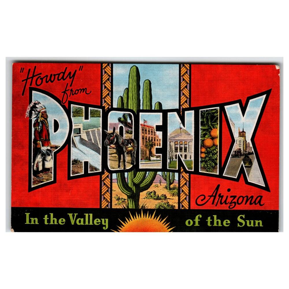 Vintage Howdy from Phoenix Arizona Large Letter Postcard Linen E. C. Kropp
